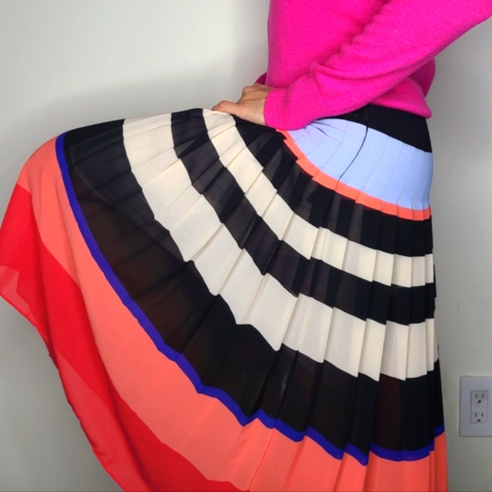 Ann Taylor Multi-colored Striped Pleated Midi-Skirt